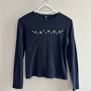 GAP Dark Blue Snowflake Long Sleeve Tee